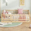 CAVINAS Kids Montessori Bed with Door,Modern Floor Bed with Fence,Twin/Full Size Toddler Bed for Bedroom Playroom,White/Brown - 2 of 4