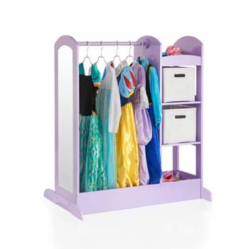 Guidecraft See and Store Dress Up Center: Kids' Clothes and Costume Organizer, Hanging Closet Storage Rack w/ Mirror and Storage Bins