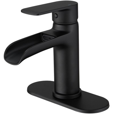 BWE Waterfall Single Handle Single Hole Modern Bathroom Faucet Bathroom Sink Faucet in Matte Black