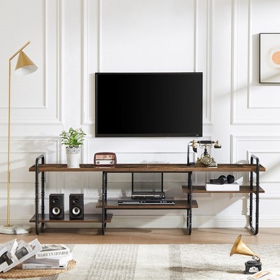 VECELO TV Stand, Entertainment Center, Media Console Table with Adjustable Storage Shelves