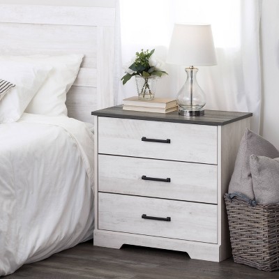 Washed White 3-Drawer Farmhouse Nightstand with Rustic Gray Top