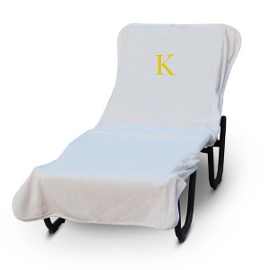 BC BARE COTTON Luxury Hotel & Spa Monogrammed Pool Chaise Lounge Cover, Standard Size 90 X 29 Inches - White - Gold Block - 1 of 4