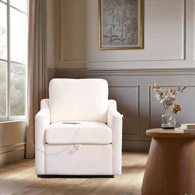 GDFStudio Dillon Modern 30“ Chenille Upholstered Storage Swivel Chair with Charging Port