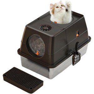 Stainless Steel Cat Litter Box with Lid 15.35'', Large Enclosed Metal Kitty Box with Removable Top & Scoop, Dog Proof, Odor Free - 1 of 4