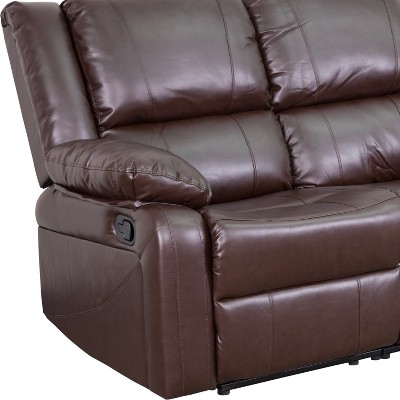 Harmony Series 56'' Brown Faux Leather Pillow-Top Loveseat Recliner