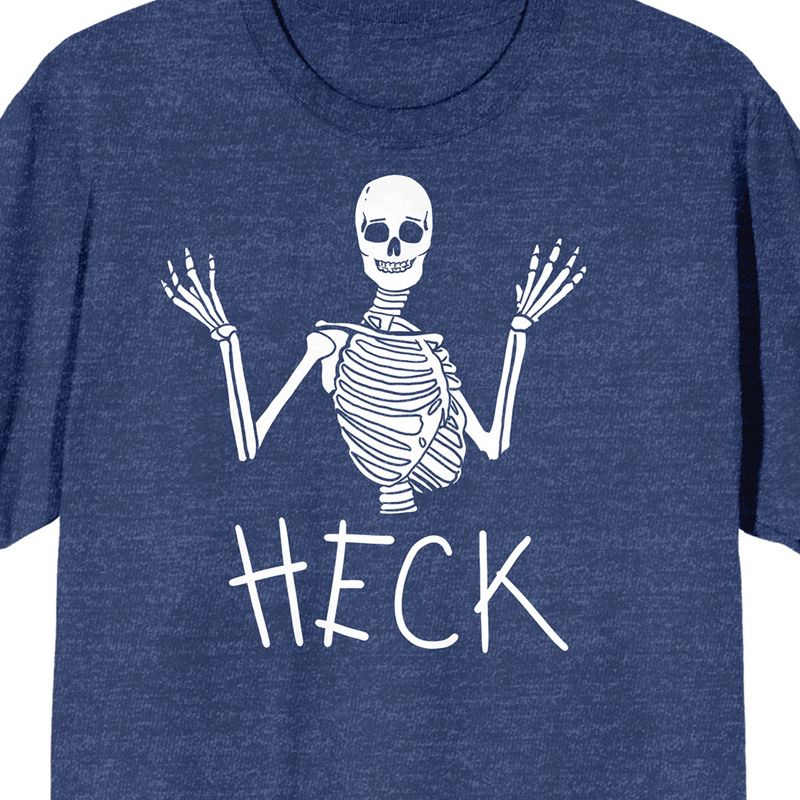 Halloween Half Skeleton "Heck" Men's Navy Blue Heather Graphic Tee, 2 of 4