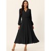 Seta T Women's Long Lantern Sleeve Wrap V Neck Flowy Ruffle Pleated Maxi Dresses - 2 of 4