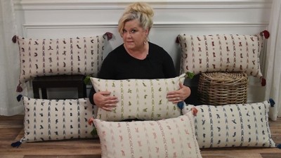 Red and Off-White Cotton Canvas Lumbar Throw Pillow with Tassels