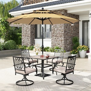 Captiva Designs 6pc Patio Square Table & Fusiform Back Metal Chairs & Beige Umbrella - 1 of 4