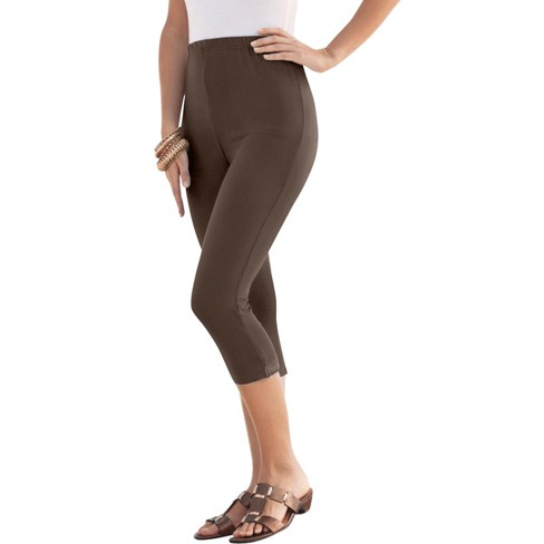 Roaman's Women's Plus Size Petite Essential Stretch Capri Legging - 34/36,  Brown : Target