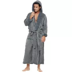 Alexander Del Rossa Men's Warm Winter Robe, Plush Fleece Full Length Long Hooded Bathrobe Steel Gray with Steel 5X-6X