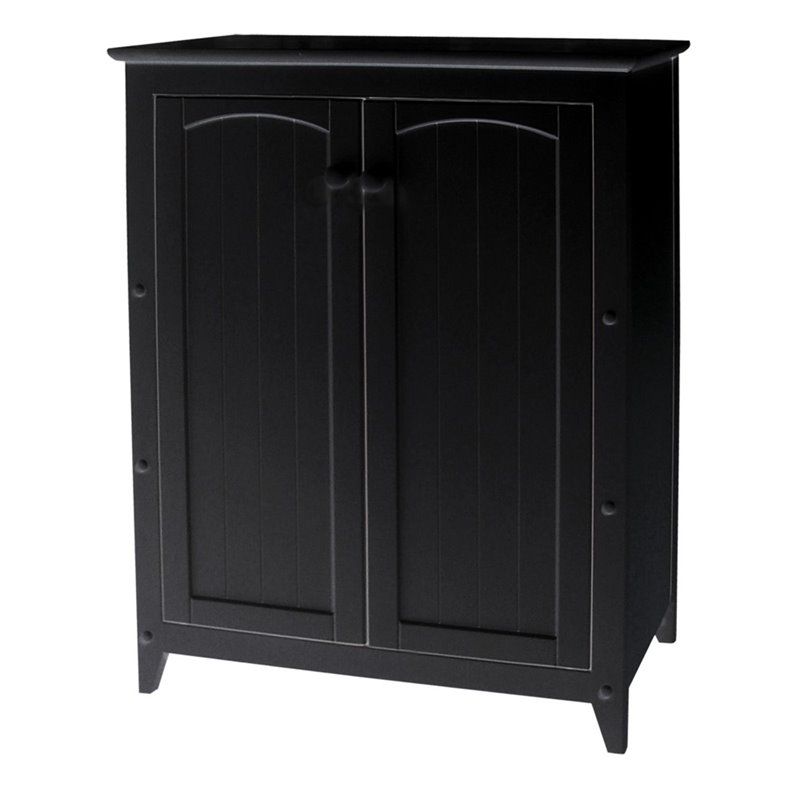 Wood 2 Door Storage Cabinet in Black-Pemberly Row, 1 of 2
