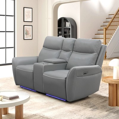 MAYEERTY Power Reclining Loveseat, Electric 2-Seat Recliner with USB Charging, Storage & Cup Holders for Living Room, Light Grey