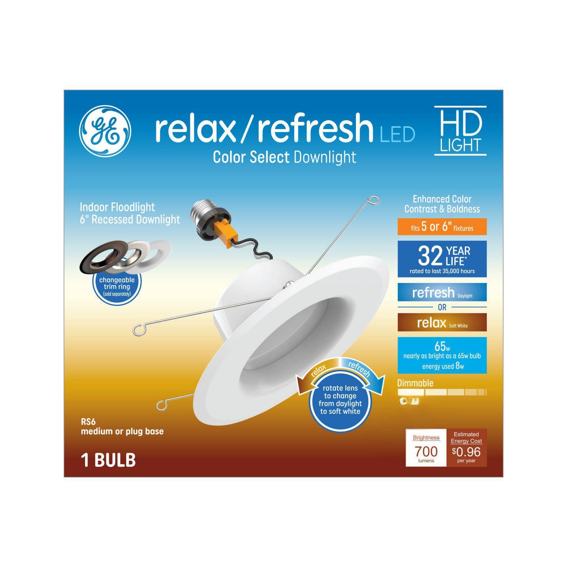 GE 65W RS6 Recessed Can Relax/Refresh Light Bulb