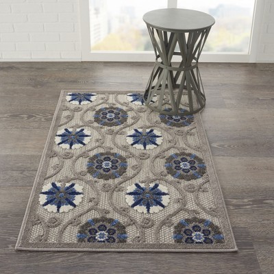 Aloha Floral Bloom Grey/Blue Synthetic 2'8" x 4' Indoor/Outdoor Rug