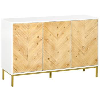 HOMCOM Modern 3 Door Accent Sideboard Storage Cabinet with Chevron Pattern and Adjustable Shelving, Natural Wood