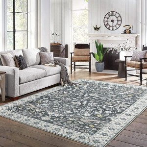 Washable Vintage Rug Non Slip Low Pile Rug Soft Throw Floor Cover Floral Foldable Indoor Carpet for Living Room Bedroom Playroom Nursery - 1 of 4
