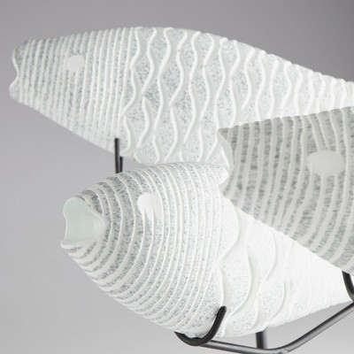 14.25 Inch White Glass Spring Statue with Iron Base