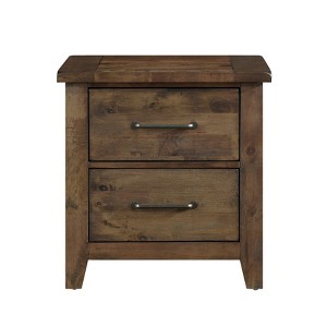 Vynxaria Classic Transitional Nightstand - Burnished Brown Finish,Solid Rubberwood,2 Dovetail Drawers,Antique Brass Pulls, Rustic Bedroom Side Table - 1 of 4