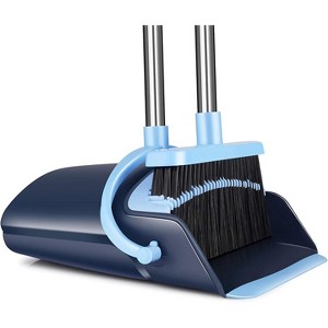 Broom and Dustpan Set for Indoor and Outdoor Use, Upright Dust Pan with Long Handle Angle Broom for Kids and Pets - 1 of 4