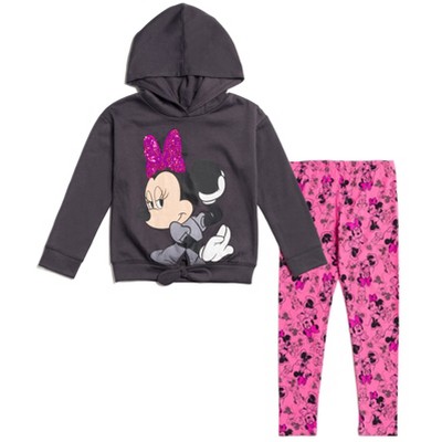Disney Minnie Mouse Girls Sequin Pullover Fleece Hoodie Leggings Outfit Set Toddler to Big Kid