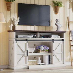 AMERLIFE 66" W Farmhouse TV Stand, Wood 40" H Tall Entertainment Center with Sliding Barn Door - 1 of 4