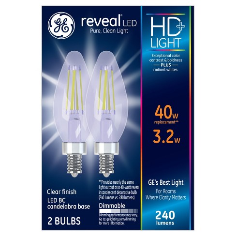 General Electric 2pk 40w Reveal Hd Filament Equivalent Deco Bc Blunt Tip Candelabra Base Led Light Bulb Target