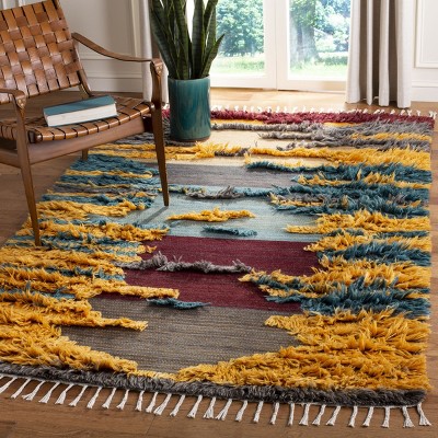 Hand-Knotted Red and Multicolor Wool 6' x 9' Area Rug