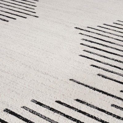 Cream and Black Geometric Stripe Synthetic Area Rug 7'10" x 10'