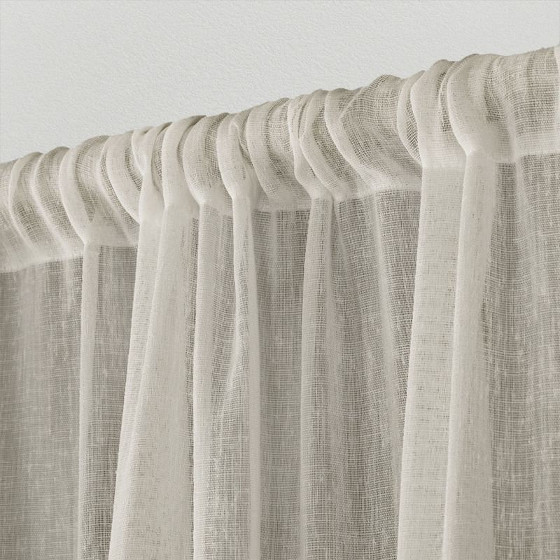 Exclusive Home Belgian Textured Linen Look Jacquard Sheer Rod Pocket Curtain Panel Pair, 3 of 5