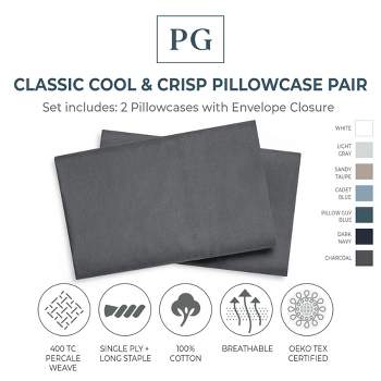 Classic Cool & Crisp 100% Cotton Percale Pillow Case Set