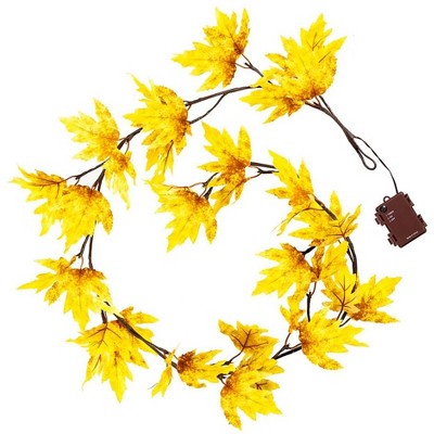 Indoor/Outdoor Lighted Golden Sugar Maple Leaf Garland with 24 Lights