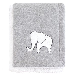 Hudson Baby Infant Plush Blanket with Faux Shearling Back, Gray Elephant, One Size - 1 of 1