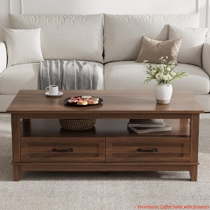 Farmhouse Coffee Table with Drawers, 47.2" Center Table Rustic Coffee Tables - 1 of 4