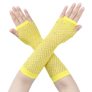 INSPIRE CHIC Women's Long Elastic Mesh Rhinestone Cosplay Net Half Finger Sleeves Gloves for Female Dance Party 1Pair - 1 of 4