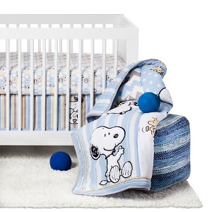 Peanuts 4-Piece Crib Bedding Set - My Little Snoopy, White Gray Blue