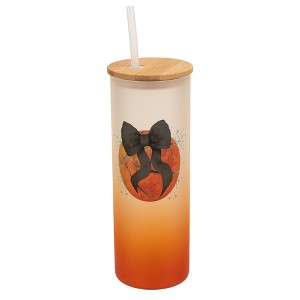 Elanze Designs 25 Ounce Frosted Glass Gradient Travel Tumbler With Straw and Wooden Lid, Basketball Teal Paint Splatter Orange - 1 of 1