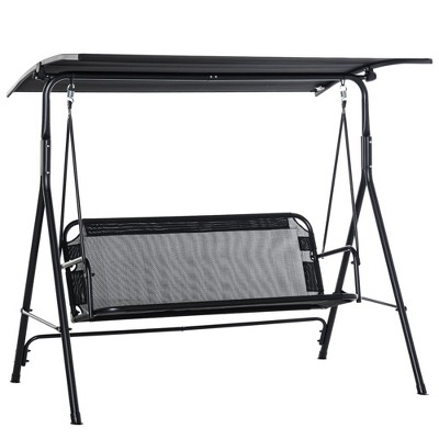 Dracelo Seats 2 Adults Loveseat Bench with Adjustable Tilt Canopy, Armrests, A-Frame Steel,black