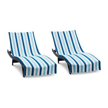 Arkwright Cabo Cabana Chaise Lounge Cover - (Pack of 2) 100% Cotton Terry Towels, Pool Chair Covers for Outdoor Beach Furniture, 30 x 85 in