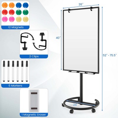 Adjustable Black Metal Mobile Magnetic Whiteboard with Stand