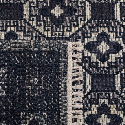Handmade Black and Ivory Wool Flat Weave Area Rug, 4' x 6'