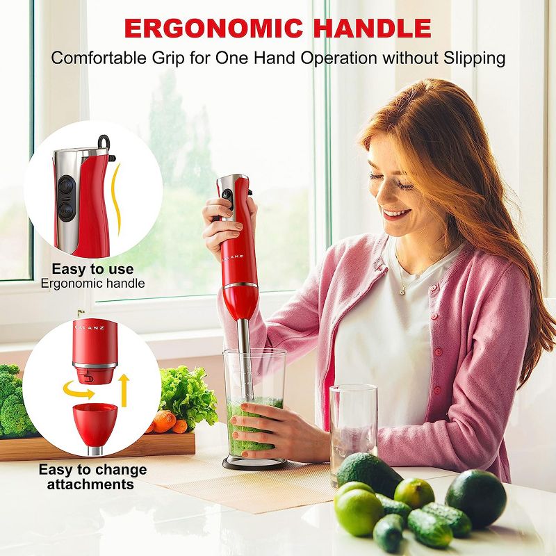 Galanz 2 Speed Multi-Function Retro Immersion Hand Blender in Hot Rod Red, 4 of 8
