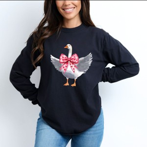Valentine Goose Coquette - Women's Garment Dyed Long Sleeve Graphic T-Shirt - 1 of 4