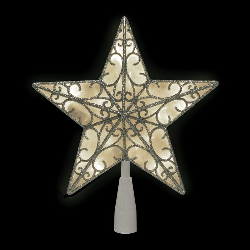 Northlight 9" LED Lighted Silver Glitter Star Christmas Tree Topper, Warm White Lights, 2 of 5