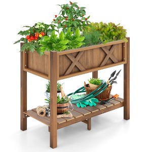 Tangkula HIPS Raised Garden Bed Poly Wood Elevated Planter Box w/ Legs & Storage Shelf - 1 of 4