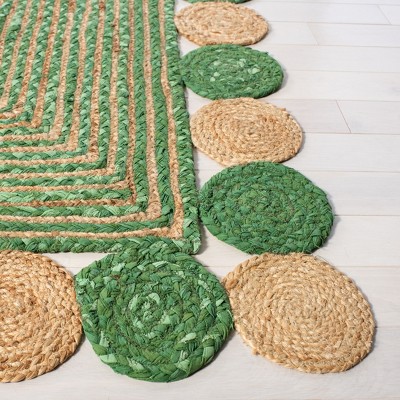 Green and Natural Hand-Knotted Geometric Jute Area Rug