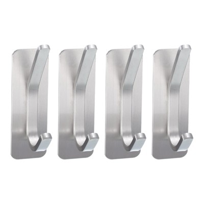 Unique Bargains Stainless Steel Self Adhesive Double Hook Wall Mounted Hanger
