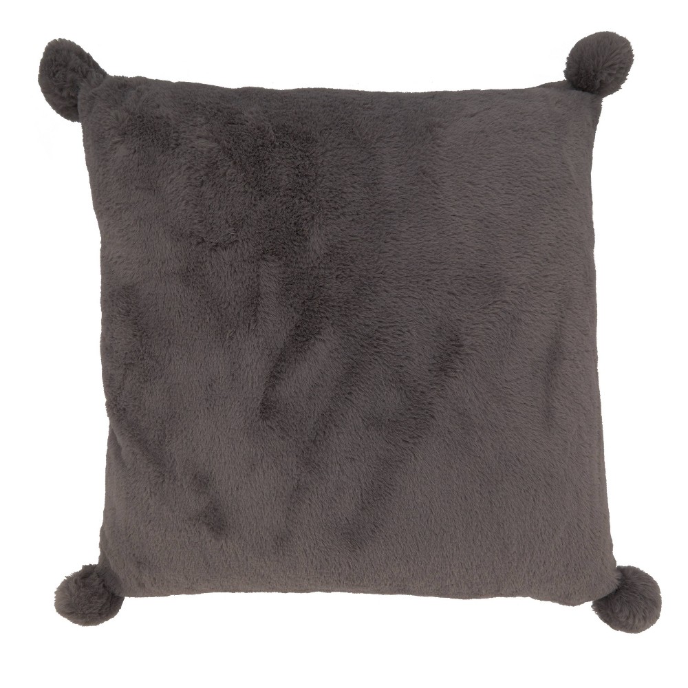 Photos - Pillow 18"x18" Poly-Filled Faux Rabbit Fur Square Throw  Gray - Saro Lifest