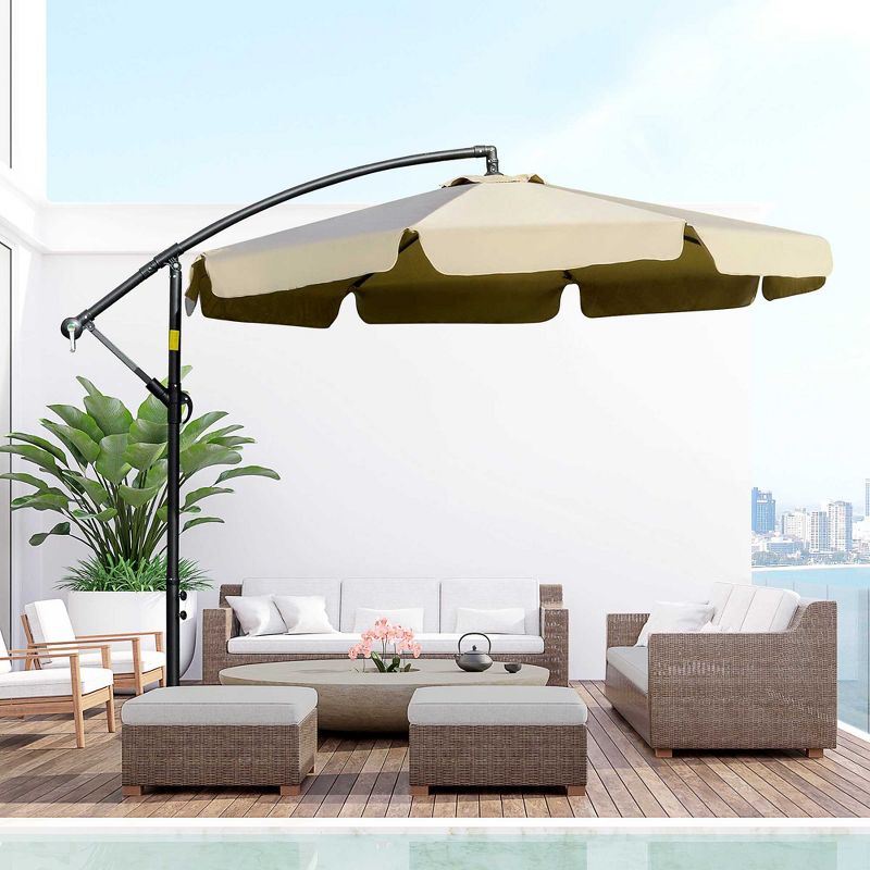 Outsunny 9FT Offset Hanging Patio Umbrella Cantilever Umbrella with Easy Tilt Adjustment, Cross Base and 8 Ribs for Backyard, Poolside, Lawn and Garden, 3 of 7
