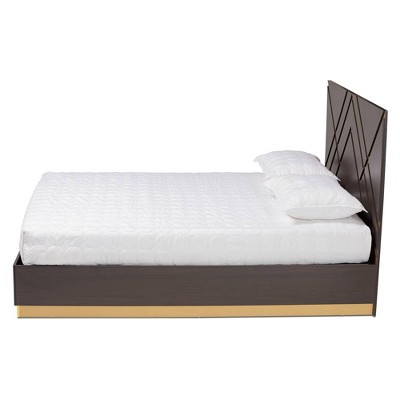 Arcelia Queen Two-Tone Geometric Wood Platform Bed with Tufted Upholstery